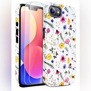Floral Pattern Phone Case with Screen Protectors